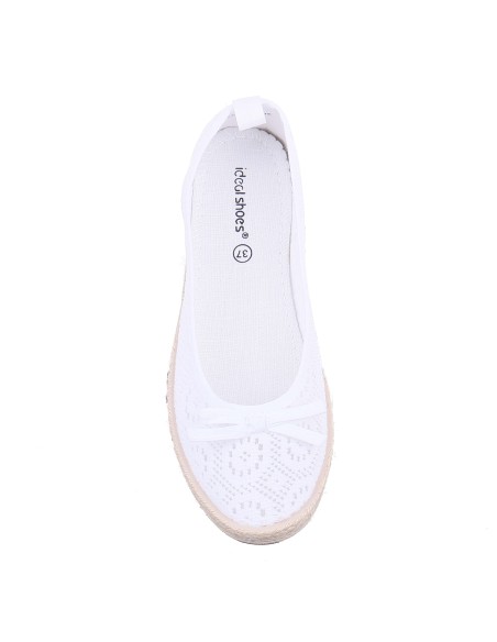 Ballerines femme aspect tricot blanc à noeud TRACY