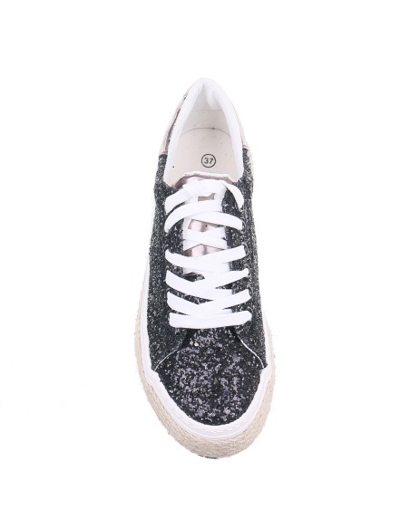 Espadrilles femme compensées à strass noir ALIZIA