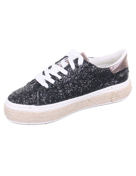 Espadrilles femme compensées à strass noir ALIZIA
