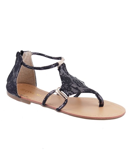 Sandales femme simili cuir aspect serpent noir MIRA