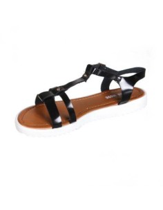 Sandales femme compensée simili cuir noir verni OXANA 2