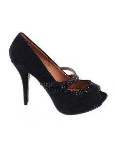 Escarpin femme aspect daim à talon et strass noires Jennifer