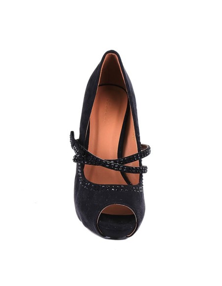 Escarpin femme aspect daim à talon et strass noires Jennifer