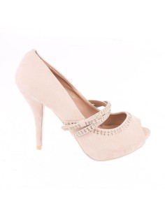 Escarpin à talon aspect daim et strass beige  Jennifer