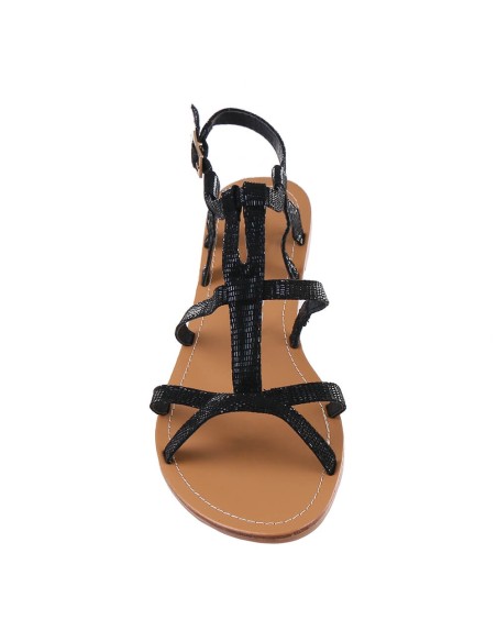 Sandales plates femme serpent à boucle noire Gloria