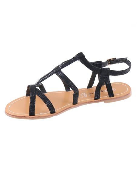 Sandales plates femme serpent à boucle noire Gloria