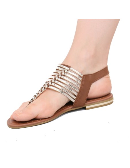 Sandales femme simili cuir noir à lanière bronze SACHA