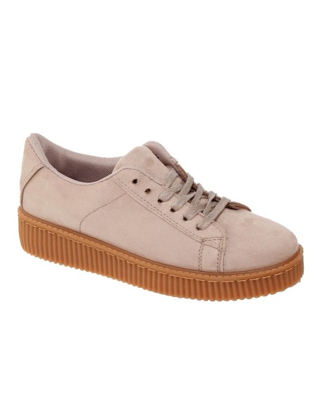 Baskets femme compensées allure daim velouté beige BETINA