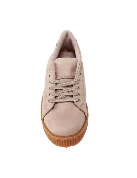 Baskets femme compensées allure daim velouté beige BETINA