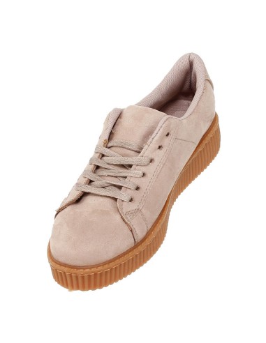 Baskets femme compensées allure daim velouté beige BETINA Baskets femme compensées allure daim velouté beige BETINA