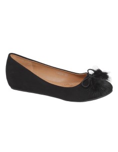 Ballerines compensées femme aspect daim à pompons noir
