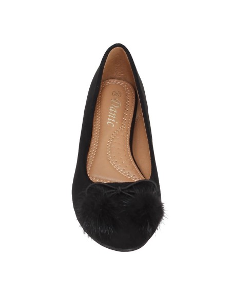 Ballerines compensées femme aspect daim à pompons noir