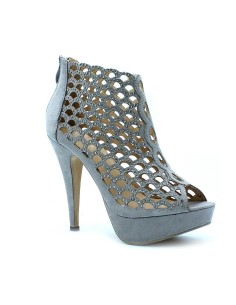 Escarpin talon aiguille aspect daim à trous et strass talon gris PERLA
