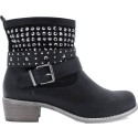 Bottines femme simili cuir noir à brides et strass de fantaisie Mila