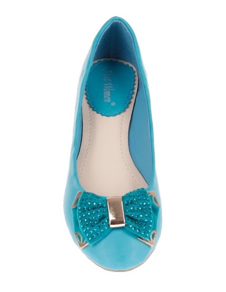 Ballerine plate  femme simili cuir d'excellente qualité à strass bleu turqoise MAGALY