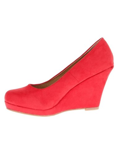 Escarpin femme  en suédine à talon compensé simili cuir rouge DARLA Escarpin femme  en suédine à talon compensé simili cuir rouge DARLA