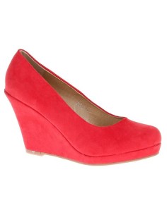 Escarpin femme  en suédine à talon compensé simili cuir rouge DARLA