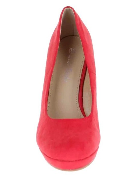 Escarpin femme  en suédine à talon compensé simili cuir rouge DARLA