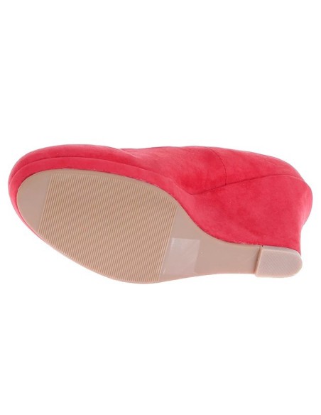 Escarpin femme  en suédine à talon compensé simili cuir rouge DARLA