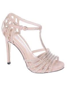 Escarpin  soirée à strass et haut talon beige fermeture à boucle MARLY