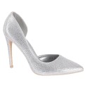 Escarpins de soirée à talon aiguille pour femme argenté avec strass Pascale