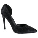 Escarpins femme soirée noir à talon aiguille avec strass de fantaisie Pascale