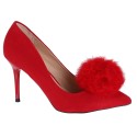 Escarpins en suédine femme à talon aiguille et pompon rouge ORIANE