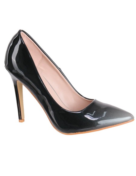 Chaussures escarpins à talon bicolore noir et gris verni Désir