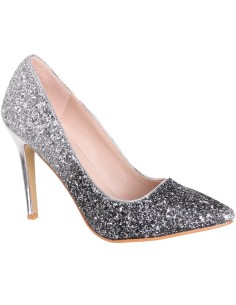 Escarpins avec strass pour femme à talon aiguille bicolore noir et gris FESTIN
