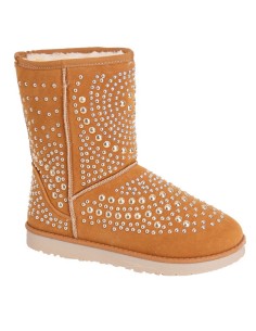 Botte fourrée femme, aspect daim à clous imperméable camel BELINDA