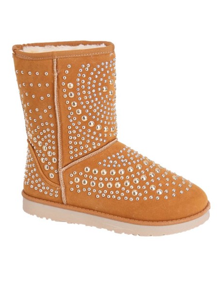 Botte fourrée femme, aspect daim à clous imperméable camel BELINDA