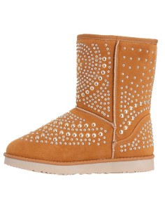 Botte fourrée femme, aspect daim à clous imperméable camel BELINDA 2