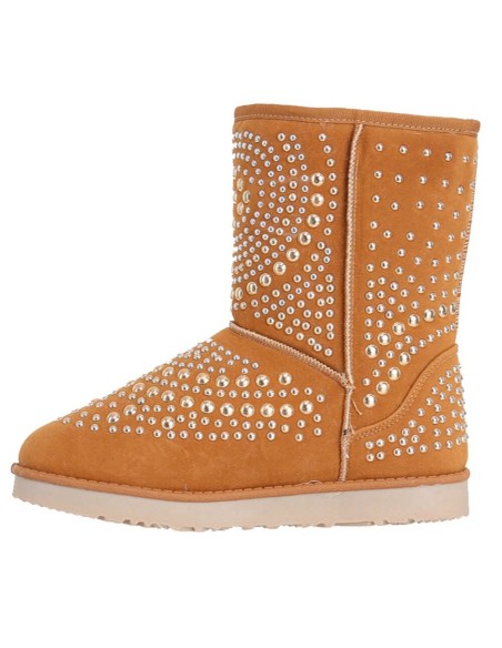 Botte fourrée femme, aspect daim à clous imperméable camel BELINDA