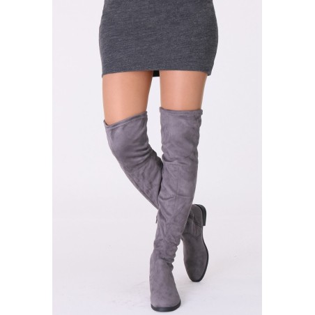Cuissardes aspect daim souple bout rond à lacets et zip gris Andrée