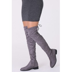 Cuissardes aspect daim souple bout rond à lacets et zip gris Andrée 2