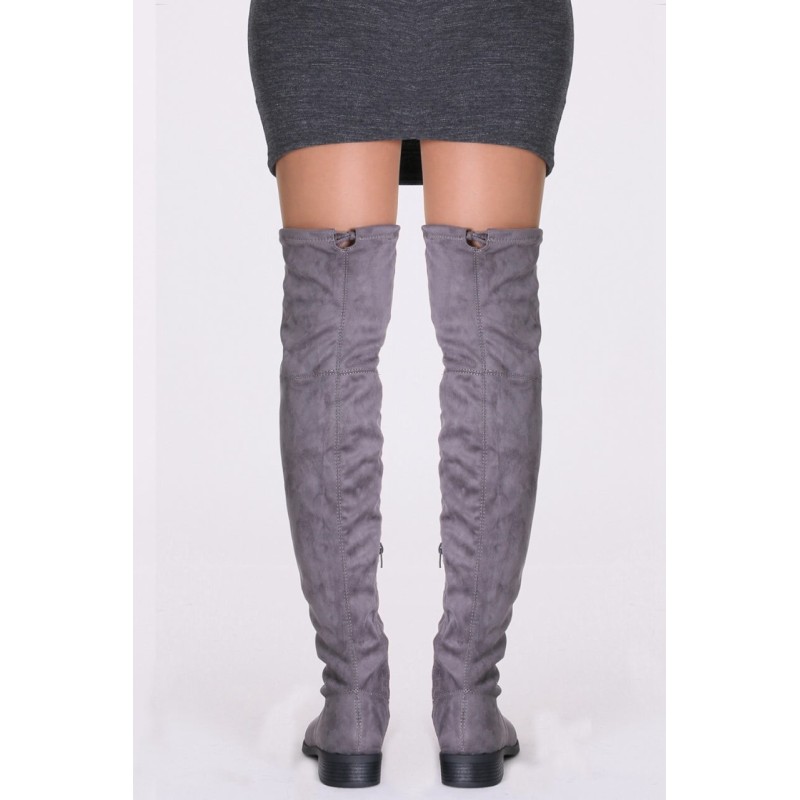 Cuissardes aspect daim souple bout rond à lacets et zip gris Andrée Cuissardes aspect daim souple bout rond à lacets et zip gris Andrée