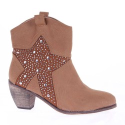 bottines pas cher femme camel cuir à talon avec clous et rivets SEMBAT