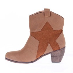 bottines pas cher femme camel cuir à talon avec clous et rivets SEMBAT 2