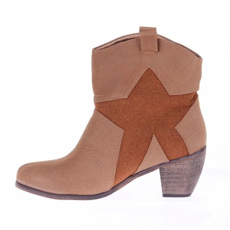 bottines pas cher femme camel cuir à talon avec clous et rivets SEMBAT