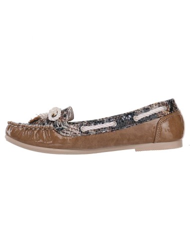 Mocassin femme simili cuir peau de serpent camel avec nœud Caracas  Mocassin femme simili cuir peau de serpent camel avec nœud Caracas