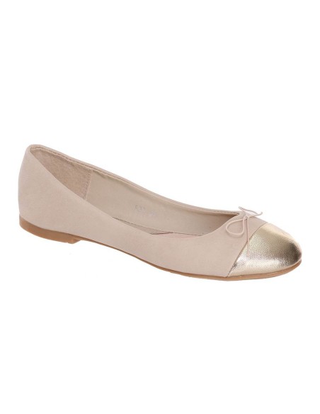 Ballerine femme simili cuir kaki et bout rond doré SHANA 