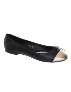Ballerine femme simili cuir noir à nœud noir et bout rond doré SHANA 