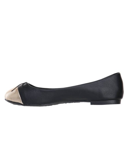 Ballerine femme simili cuir noir à nœud noir et bout rond doré SHANA 
