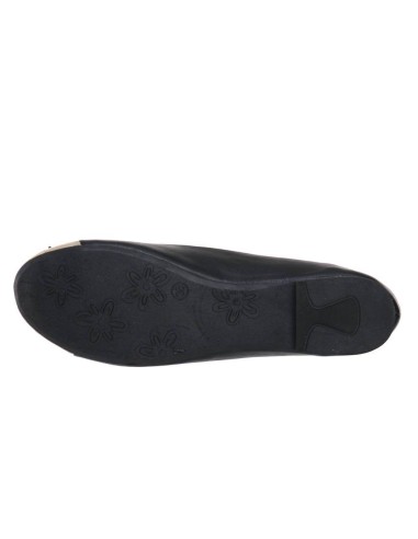 Ballerine femme simili cuir noir à nœud noir et bout rond doré SHANA 