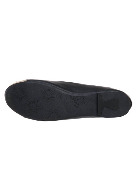 Ballerine femme simili cuir noir à nœud noir et bout rond doré SHANA 