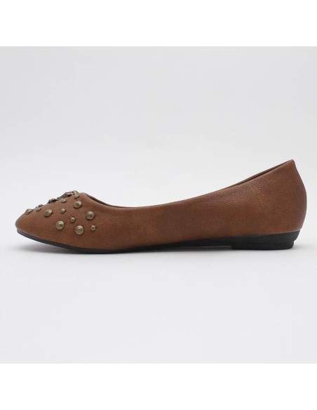 Ballerines femme simili cuir tête de mort camel Caroline
