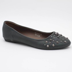 Ballerine femme tête de mort et clous méttalique vert Caroline