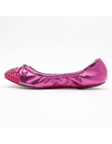 Ballerine souple simili cuir verni à strass et noeud fushia SANDRINE
