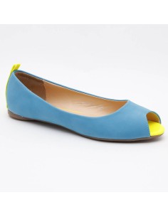 Ballerine femme simili cuir bout ouvert bleu Alexia