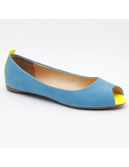 Ballerine femme simili cuir bout ouvert bleu Alexia